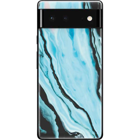 Aqua Blue Marble Ink Google Pixel 6 Skin